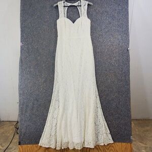 Lulus Dress Women Large White Stretch Lace Maxi Semi-Fitted Lined Prom Wedding